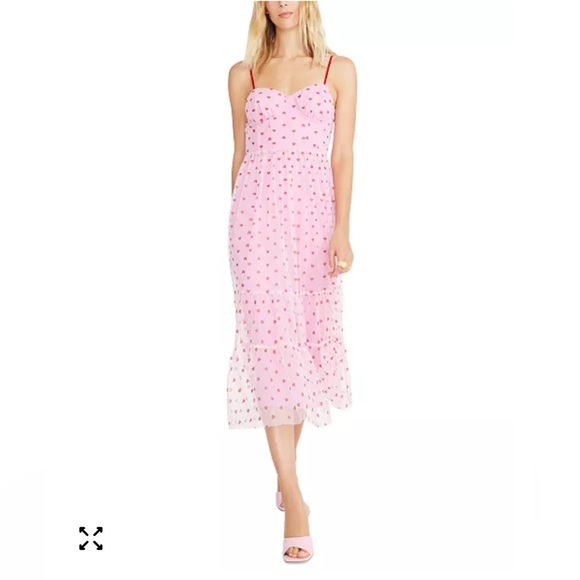 Betsey Johnson Pink Glitter Heart Tulle Dress Sz 8 Sweetheart Strapless Romantic - Picture 2 of 12